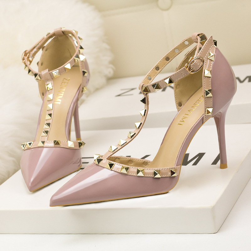 Rivet Pointed Wedding Party Shoes for Ladies High 