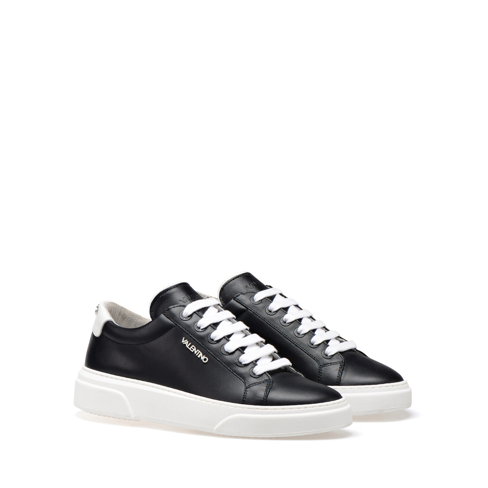 Original Valentino Shoes Fresh and Casual Street Style Lace-up Man Sneakers in Black and White Calf 