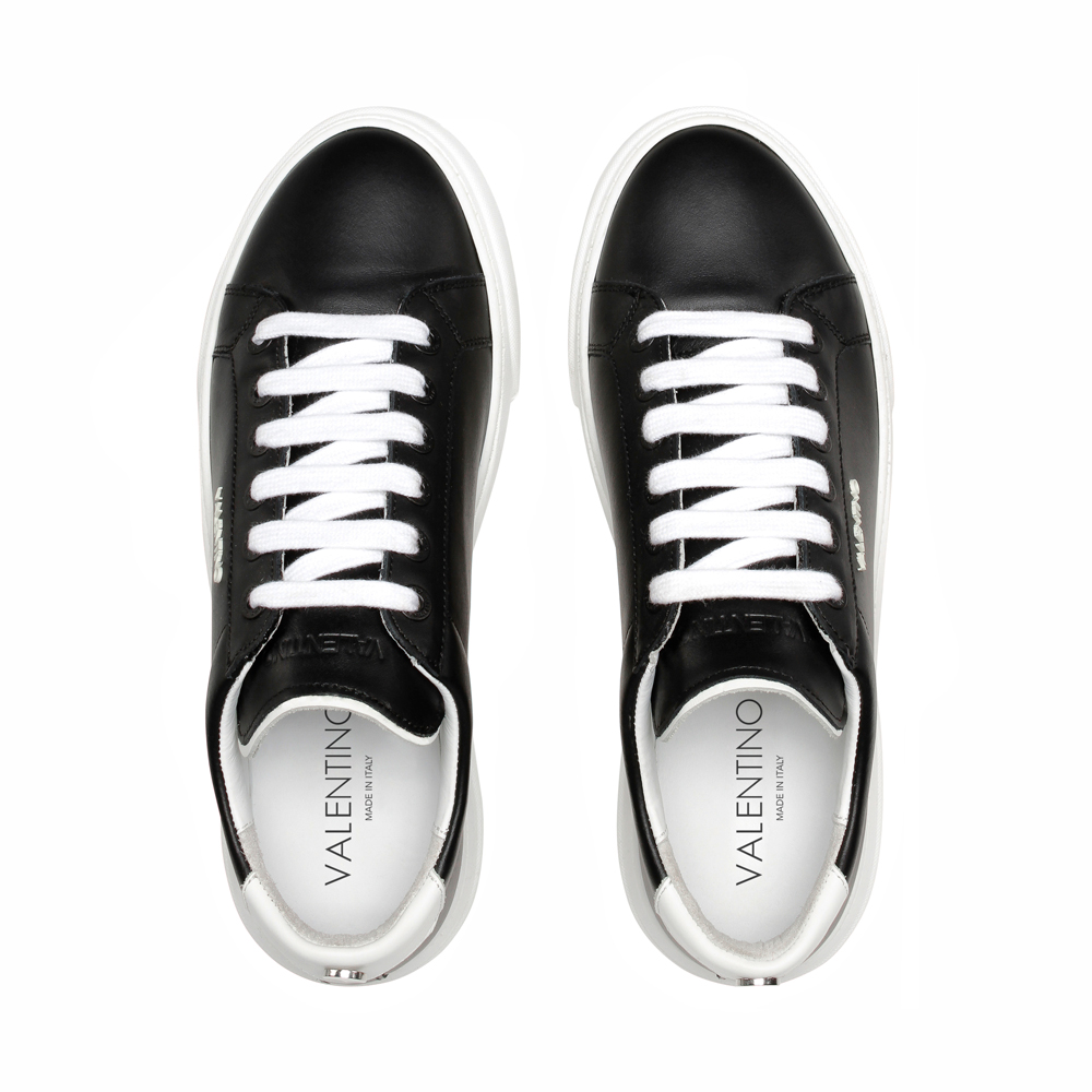 Original Valentino Shoes Fresh and Casual Street Style Lace-up Man Sneakers in Black and White Calf 