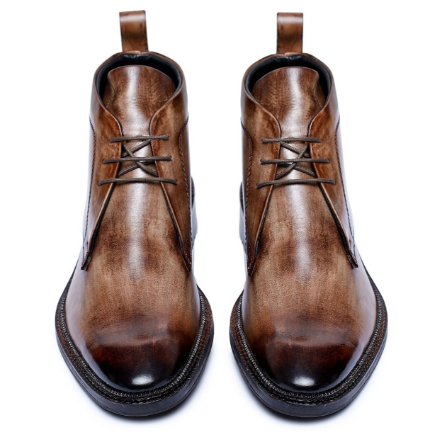 Dual Tone hand-painted Full Grain Genuine Leather flat bottom men's invisible inner height-increasin