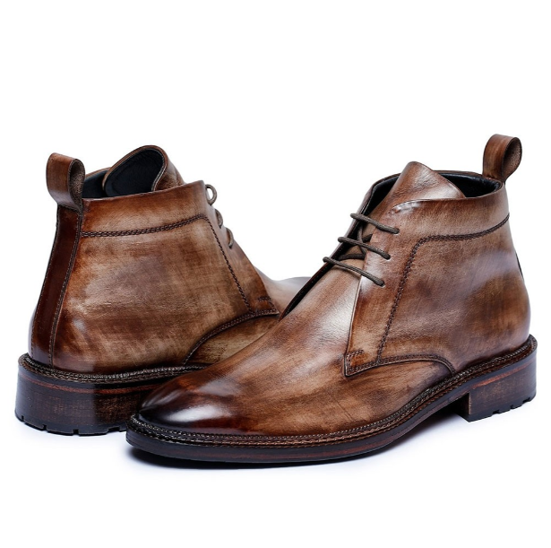 Dual Tone hand-painted Full Grain Genuine Leather flat bottom men's invisible inner height-increasin