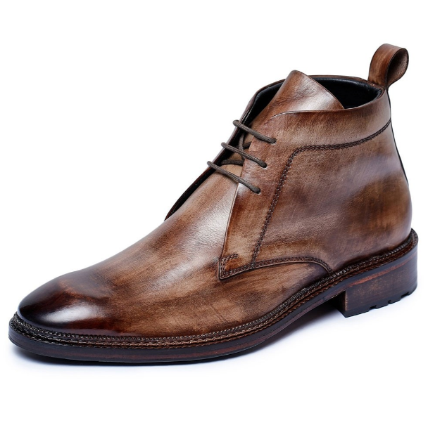 Dual Tone hand-painted Full Grain Genuine Leather flat bottom men's invisible inner height-increasin