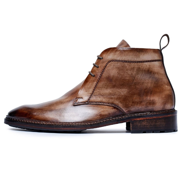 Dual Tone hand-painted Full Grain Genuine Leather flat bottom men's invisible inner height-increasin