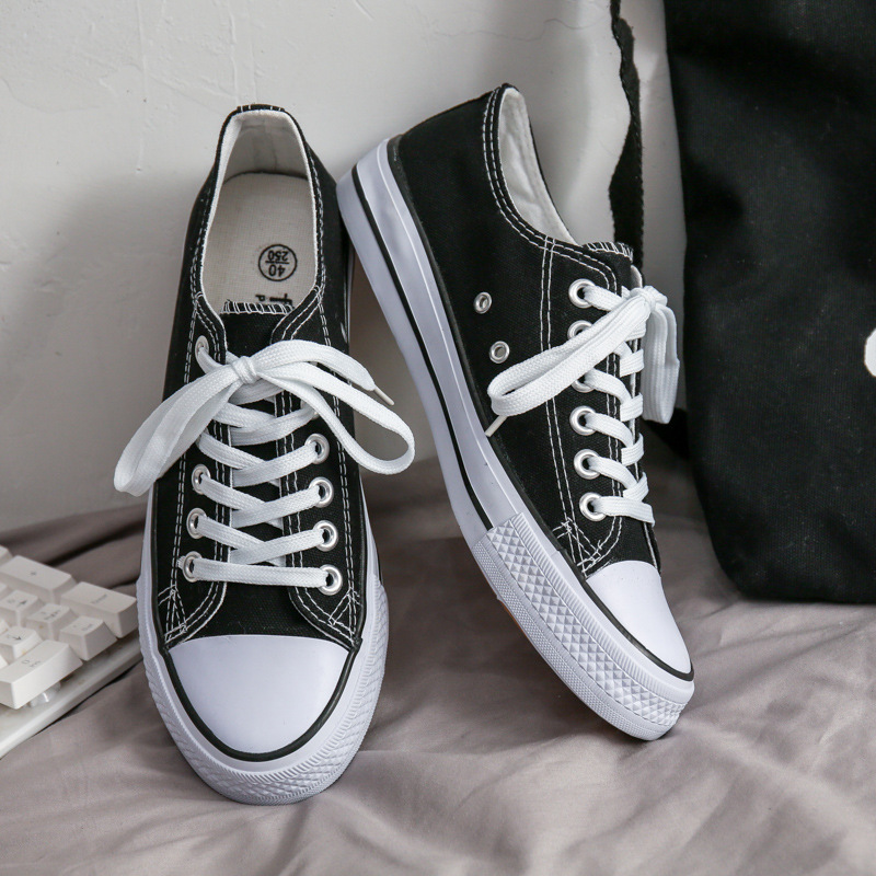 Wholesale Custom Lace Up Rubber Sole Black Vulcani