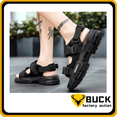 EADY STOCK NEWMen's thick sandals beach shoes double -layer soles breathable style（Size39-45）Blcak/W
