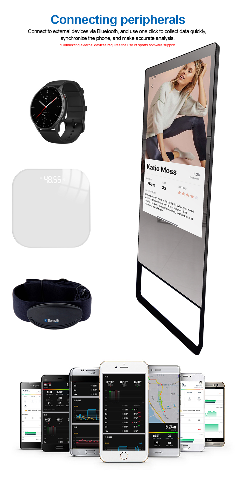 Smart  workout mirror built in camera touch screen AI interactive mirror fitness for home office exe