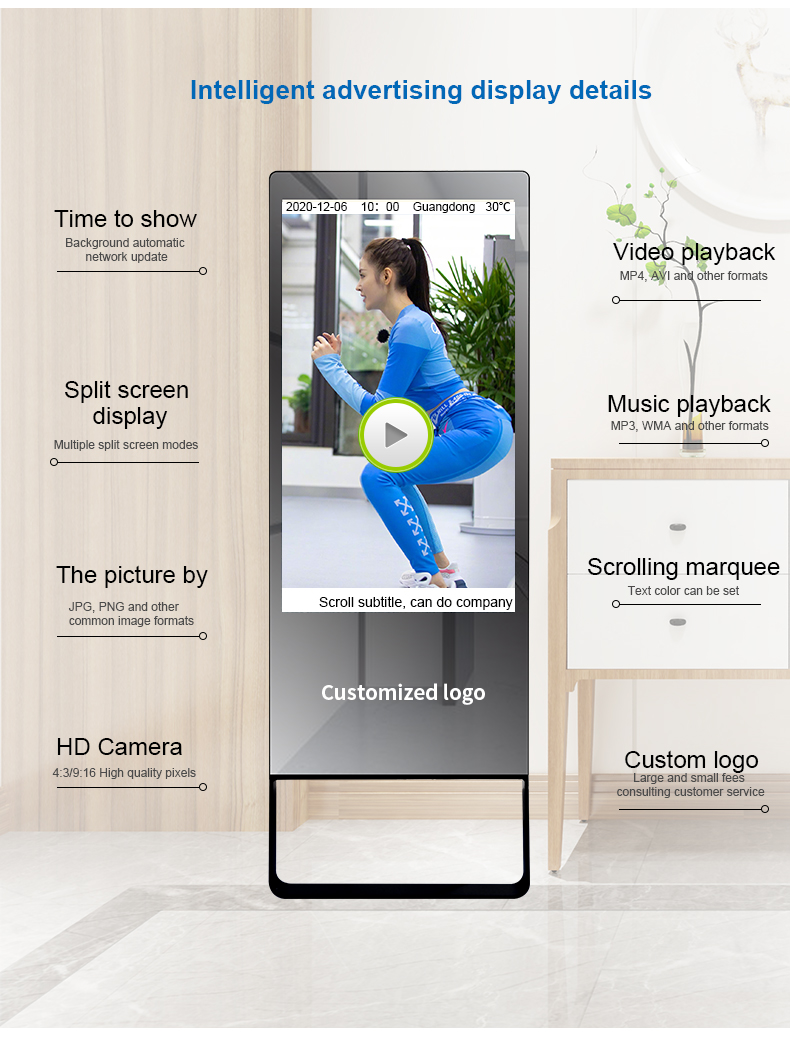 Smart  workout mirror built in camera touch screen AI interactive mirror fitness for home office exe