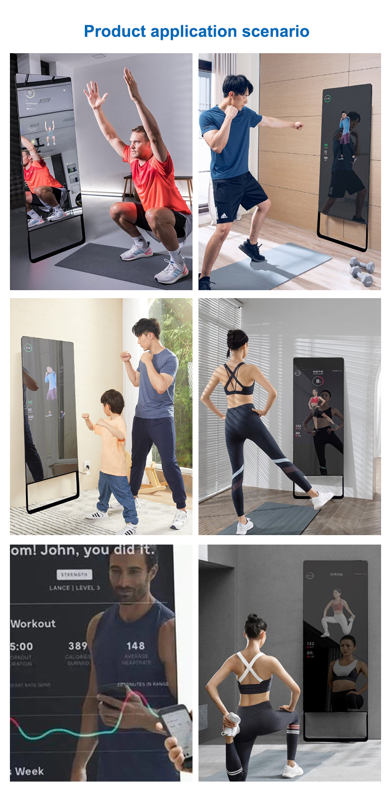 Smart  workout mirror built in camera touch screen AI interactive mirror fitness for home office exe