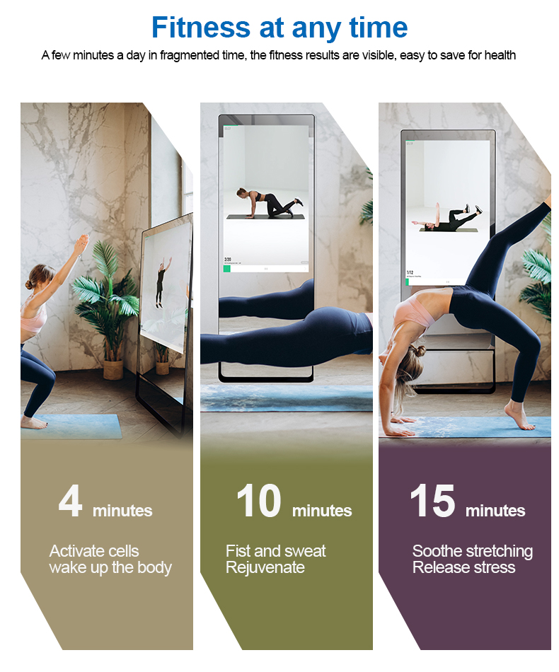 Smart  workout mirror built in camera touch screen AI interactive mirror fitness for home office exe