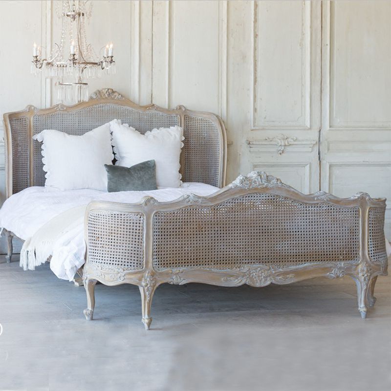 French bedroom classic wood antique king-size carved rattan bed custom furniture