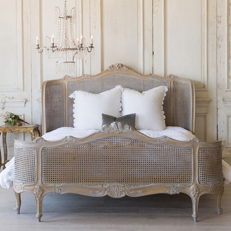 French bedroom classic wood antique king-size carved rattan bed custom furniture