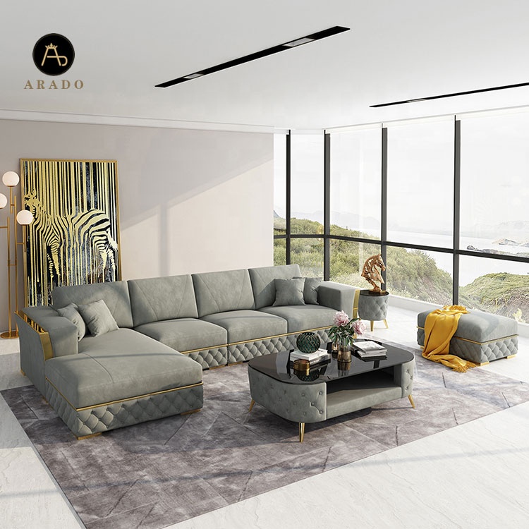 Latest home furniture living room sofas leather luxury smart sofa  l shape sofa set