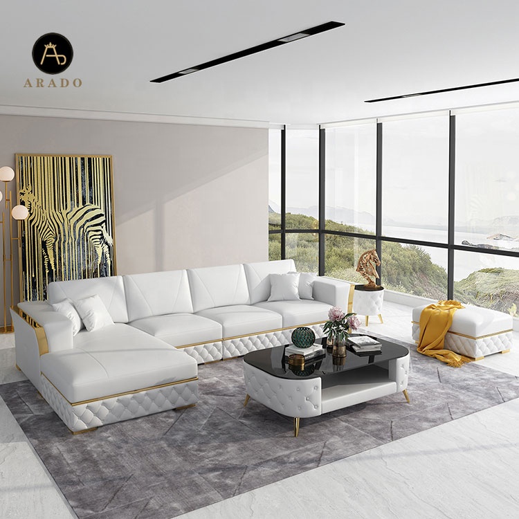 Latest home furniture living room sofas leather luxury smart sofa  l shape sofa set