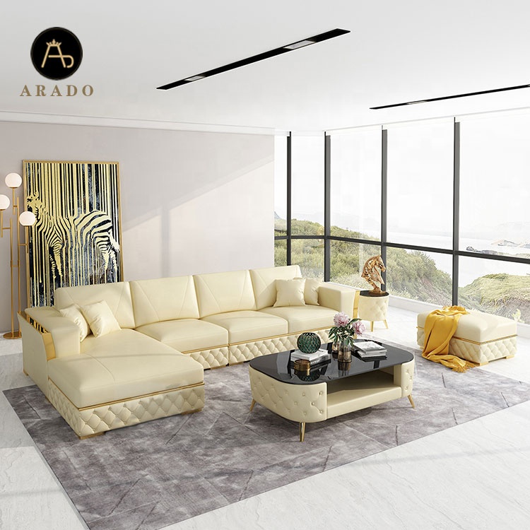 Latest home furniture living room sofas leather luxury smart sofa  l shape sofa set