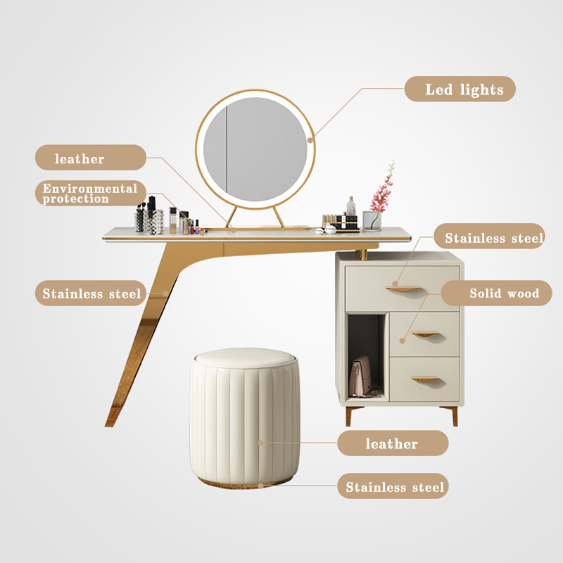 2021 factory Modern art luxurious bedroom white mirrored dresser with mirror led lights set vanity d
