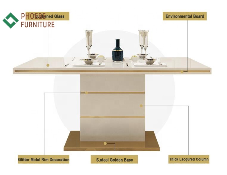 Gold luxury dining table set dining room furniture 6 chairs