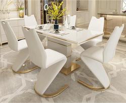 Gold luxury dining table set dining room furniture 6 chairs