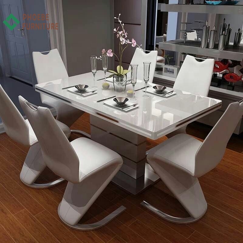 Gold luxury dining table set dining room furniture 6 chairs
