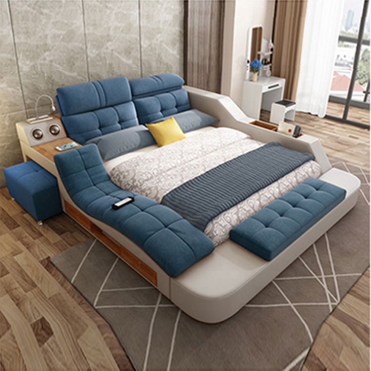 Wholesale hot sale multi-function smart furniture home fabric bed massage tatami platform double bed