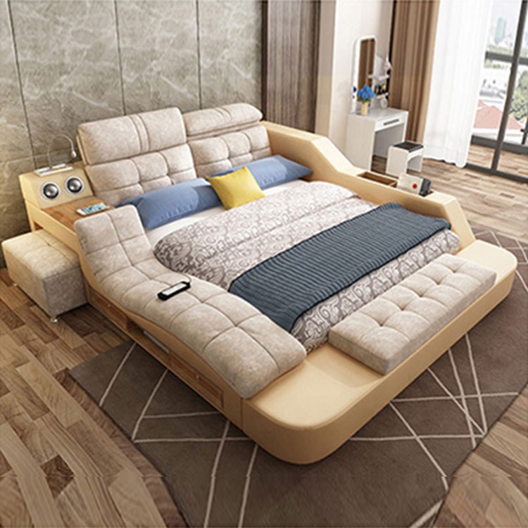 Wholesale hot sale multi-function smart furniture home fabric bed massage tatami platform double bed