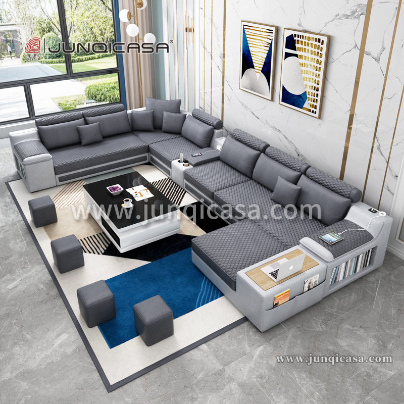 Furniture Living Room Storage Modern Sofa Bed Set Big 7 Seater U Shape Smart Home Fabric Sofa