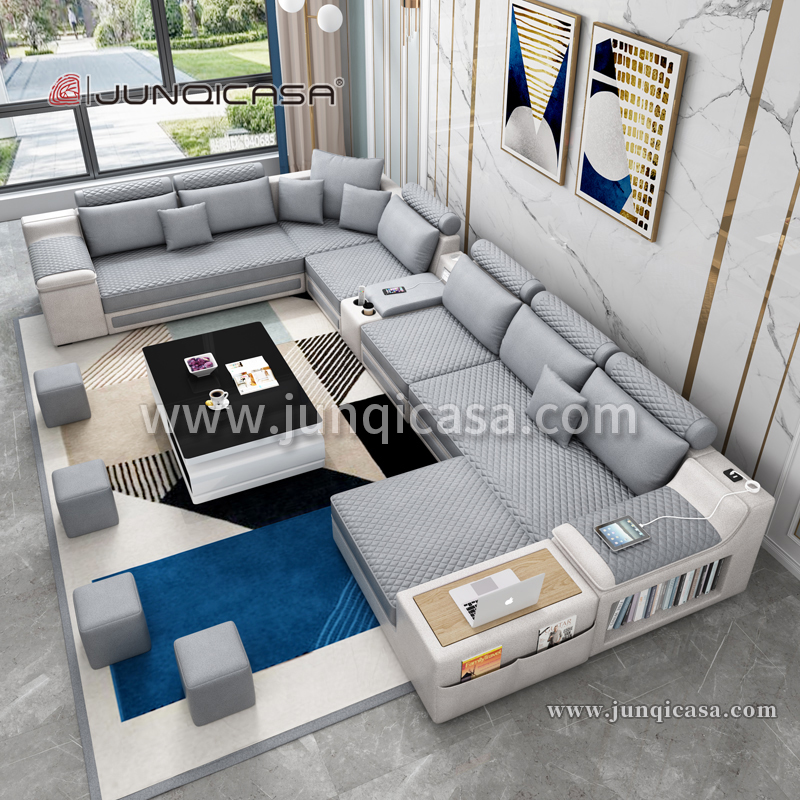 Furniture Living Room Storage Modern Sofa Bed Set Big 7 Seater U Shape Smart Home Fabric Sofa