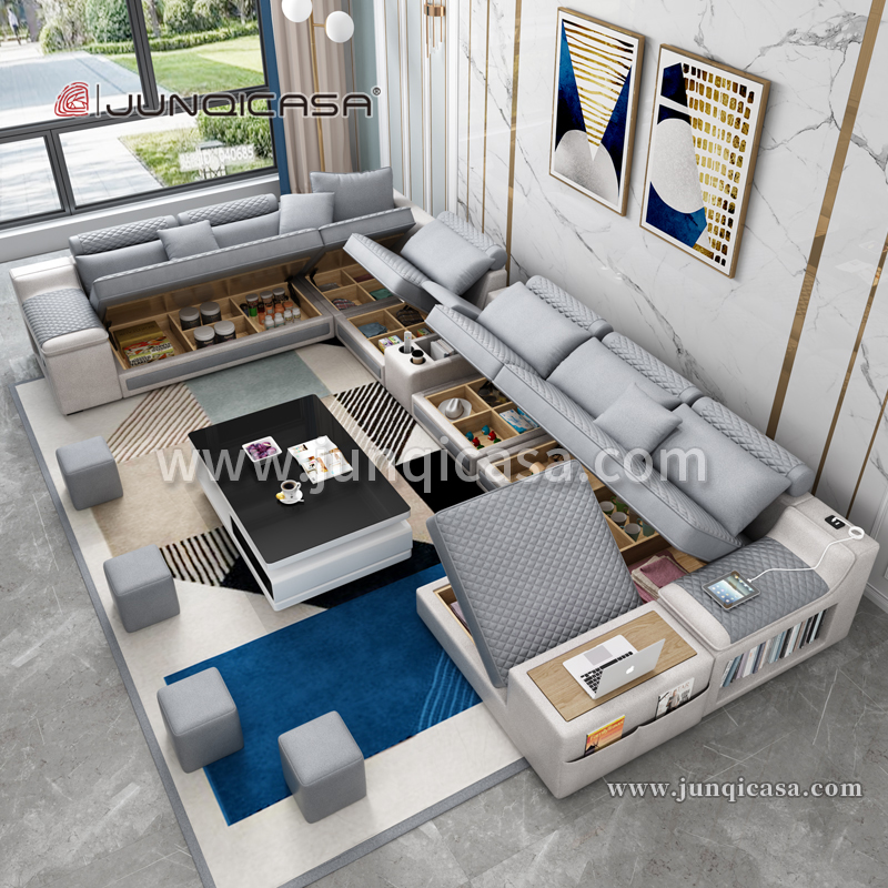 Furniture Living Room Storage Modern Sofa Bed Set Big 7 Seater U Shape Smart Home Fabric Sofa