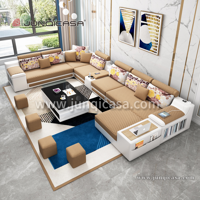 Furniture Living Room Storage Modern Sofa Bed Set Big 7 Seater U Shape Smart Home Fabric Sofa