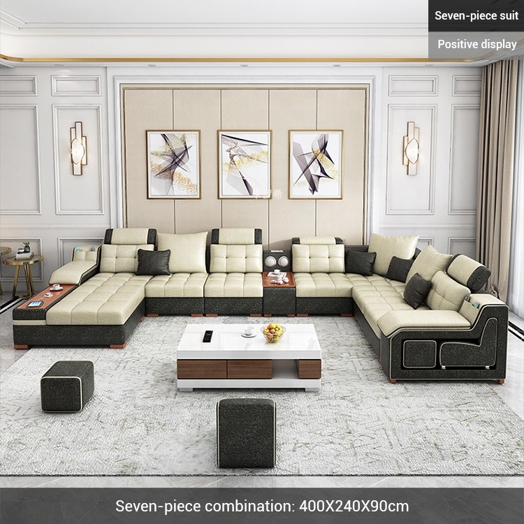 Home new hot sale fashion design stain resistance sectional corner 7 seater fabric living furniture 