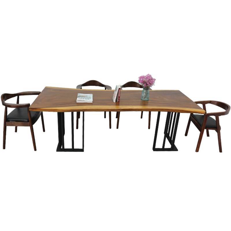 Dining Table and Chair Furniture Round Wooden Modern Restaurant Fashion Black Set Kitchen Metal Wood