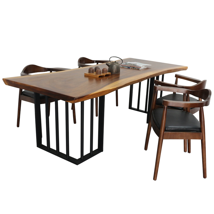 Dining Table and Chair Furniture Round Wooden Modern Restaurant Fashion Black Set Kitchen Metal Wood