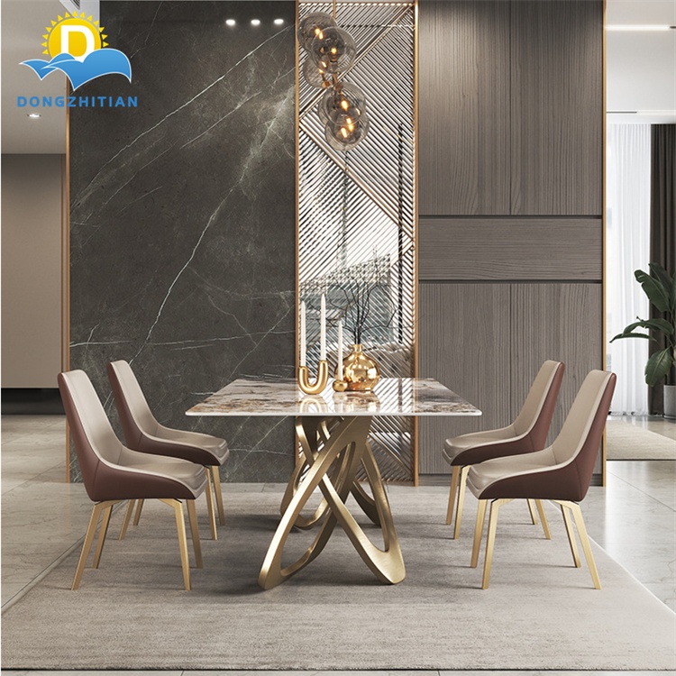 Light Luxury Style Marble Dining Table Set Modern Pattern Slate Dining Tables 8 Seats Chairs Home Fu