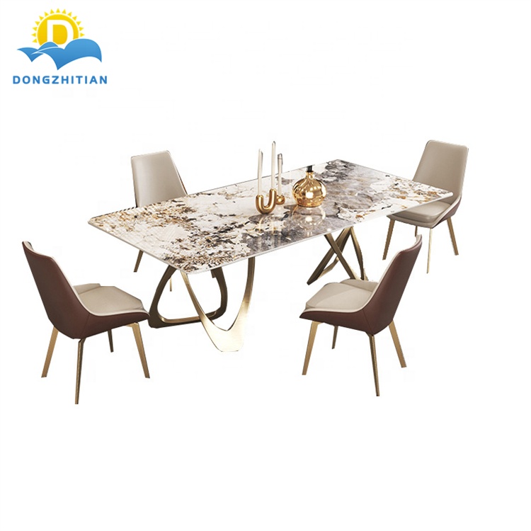 Light Luxury Style Marble Dining Table Set Modern Pattern Slate Dining Tables 8 Seats Chairs Home Fu
