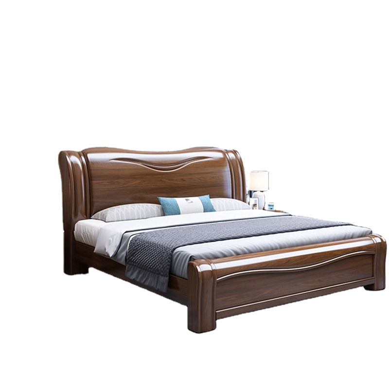 Walnut Solid Wood Bed Simple Double High Box Storage Double King Bed Bedroom Furniture
