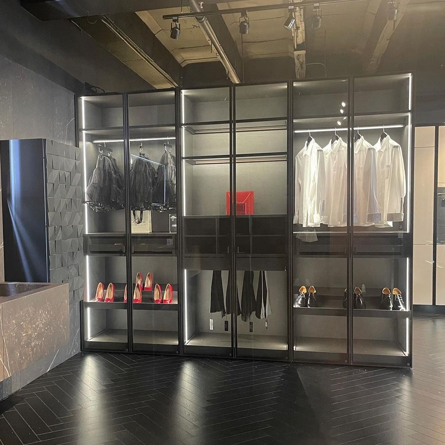 Aluminum Frame Glass Shelf Coveregirlswer Wardrobe Glass Hangincartooneprintdrobe Leather Bedroom Fu