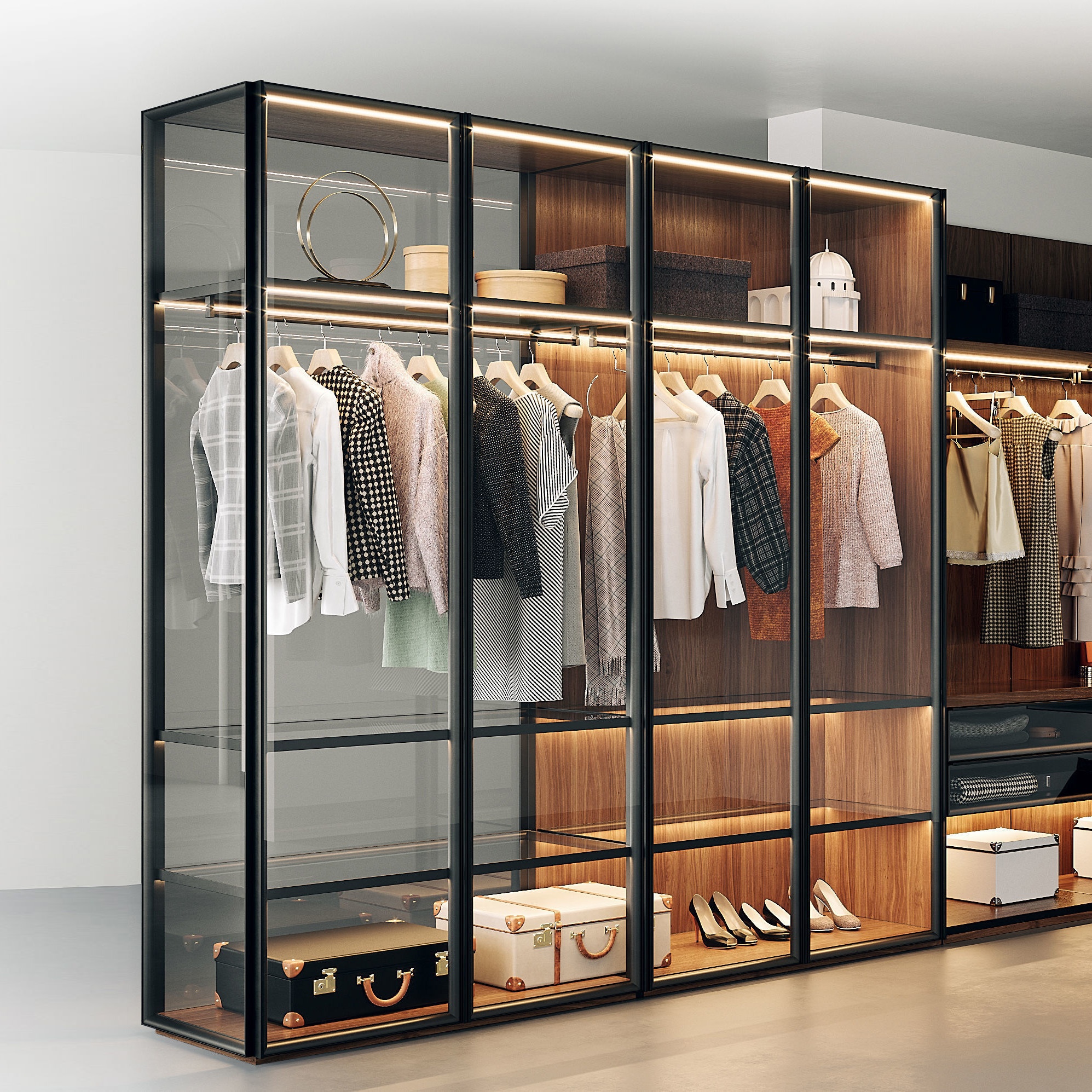 Aluminum Frame Glass Shelf Coveregirlswer Wardrobe Glass Hangincartooneprintdrobe Leather Bedroom Fu