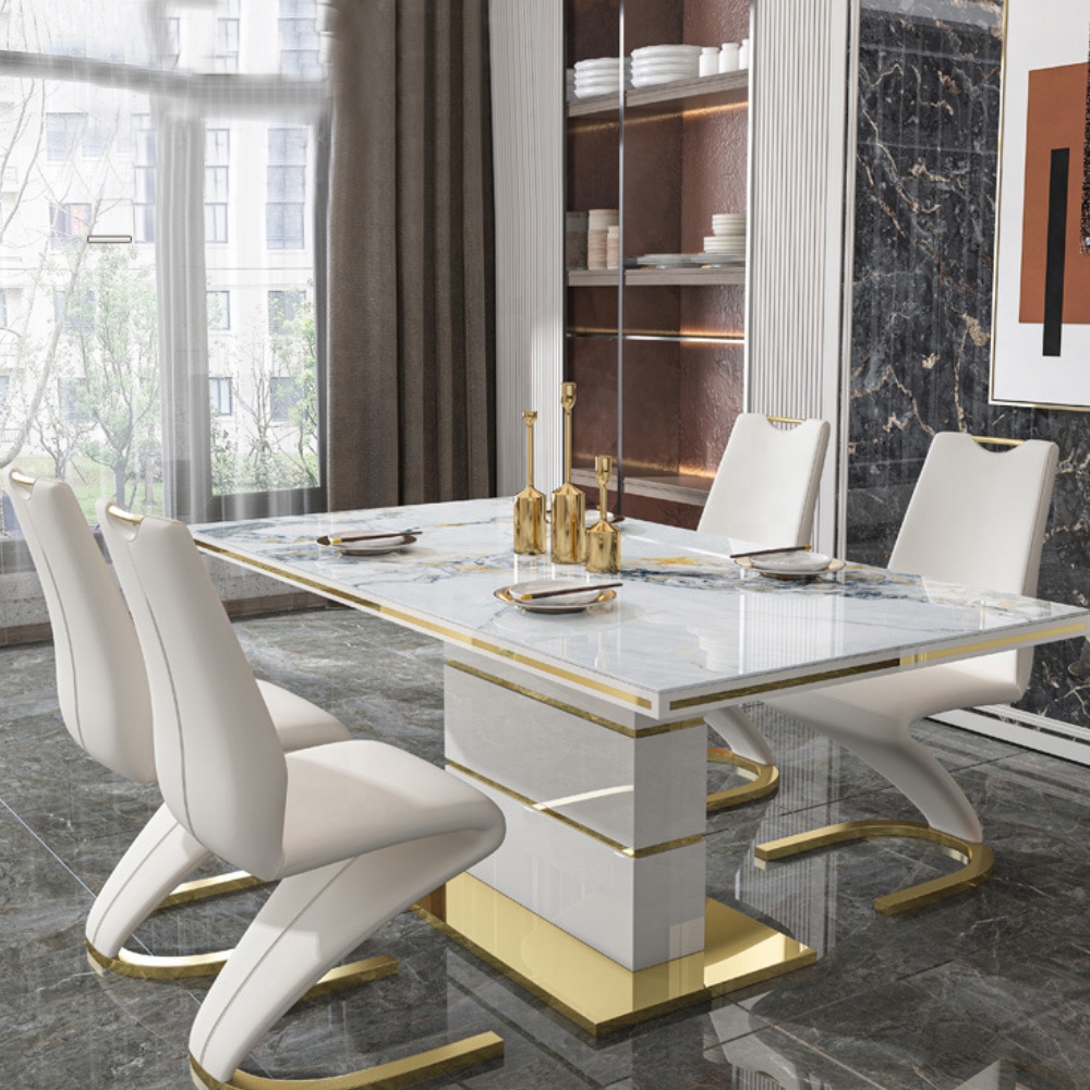 Slate Dining Table Chair Set Marble 6 Person Dining Table Dining Room Furniture Stainless Steel Mode