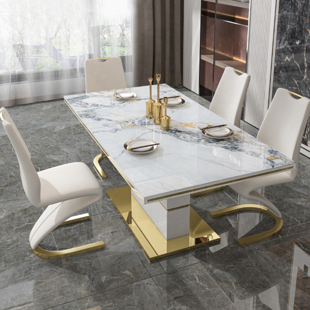 Slate Dining Table Chair Set Marble 6 Person Dining Table Dining Room Furniture Stainless Steel Mode