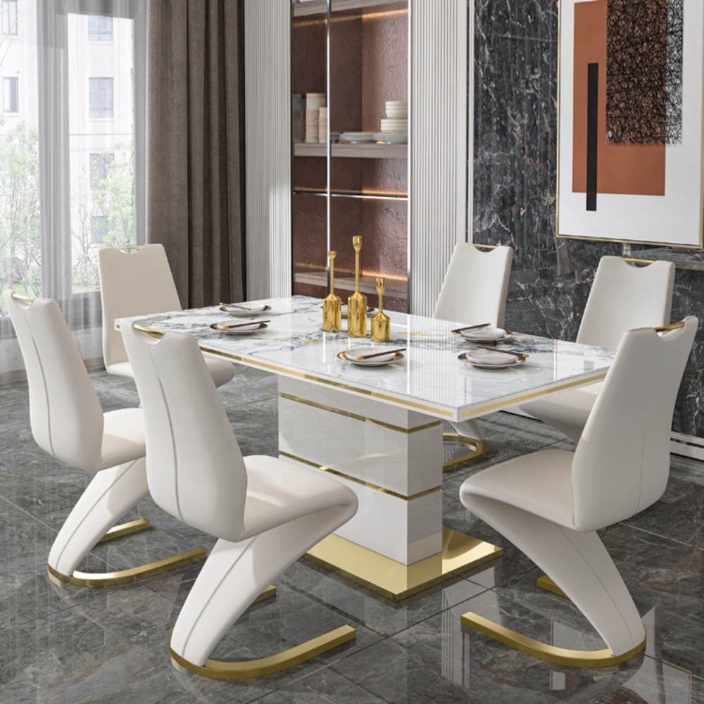 Slate Dining Table Chair Set Marble 6 Person Dining Table Dining Room Furniture Stainless Steel Mode