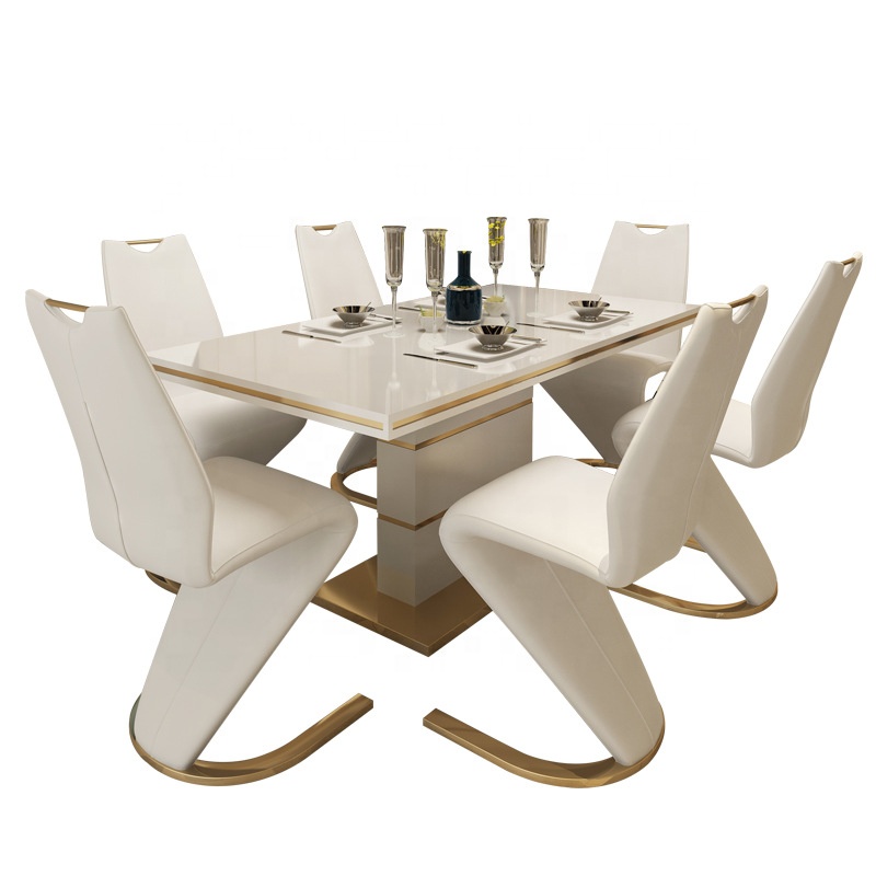 Slate Dining Table Chair Set Marble 6 Person Dining Table Dining Room Furniture Stainless Steel Mode