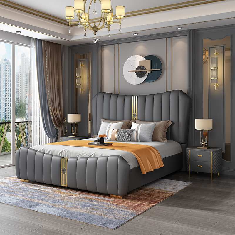 Factory Wholesale Bedroom Double Storage Bed Queen Size Home Furniture Upholstered Bed