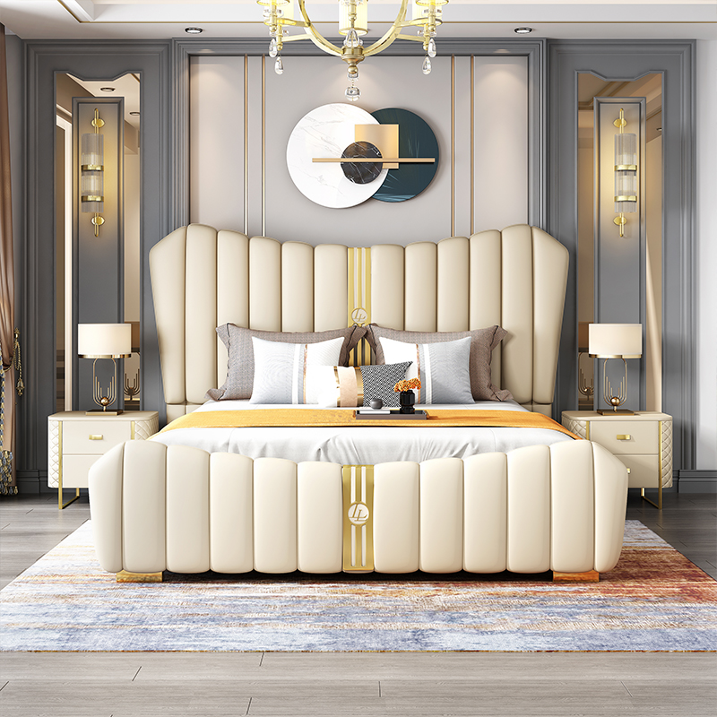 Factory Wholesale Bedroom Double Storage Bed Queen Size Home Furniture Upholstered Bed