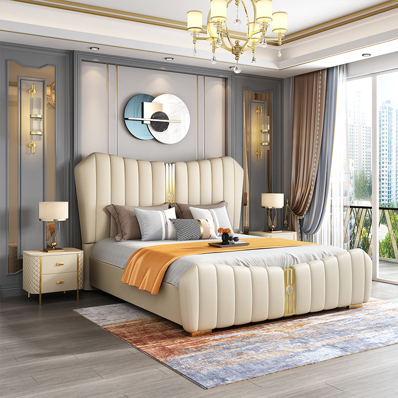 Factory Wholesale Bedroom Double Storage Bed Queen Size Home Furniture Upholstered Bed