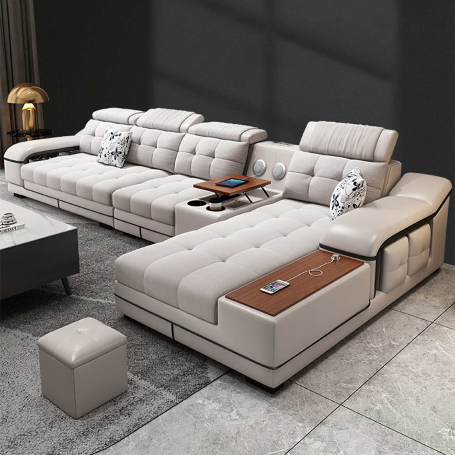wooden home furniture living room modern simple sectional function luxury l shape recliner sofa set 