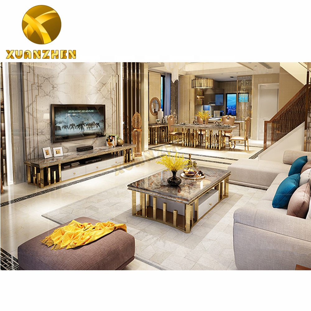 Home living room furniture sets metal tv unit cabinets luxury modern tv stands with drawer TS018