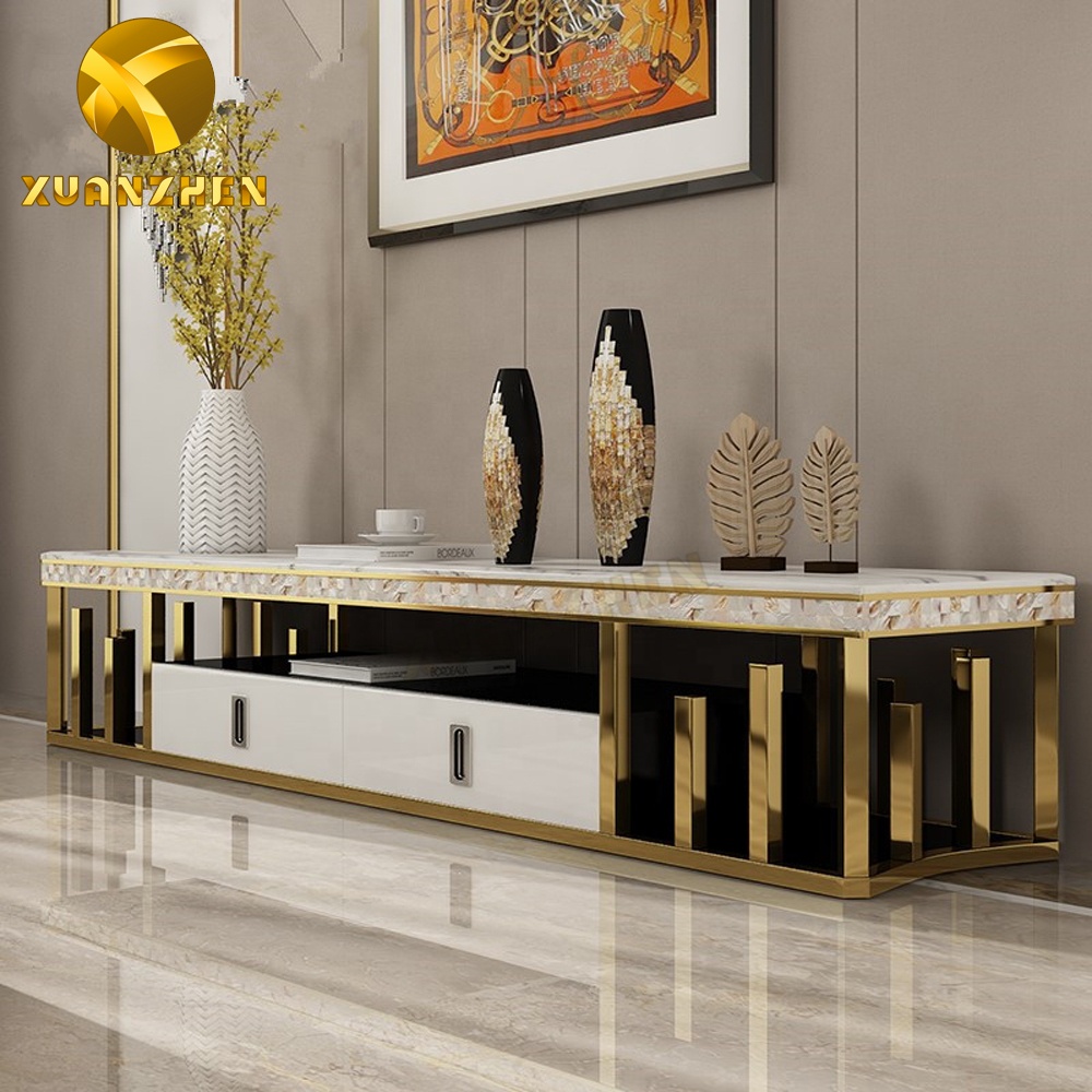 Home living room furniture sets metal tv unit cabinets luxury modern tv stands with drawer TS018