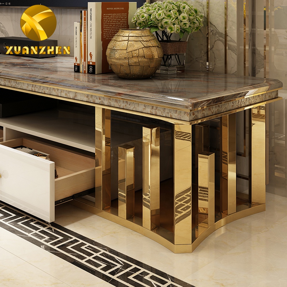 Home living room furniture sets metal tv unit cabinets luxury modern tv stands with drawer TS018