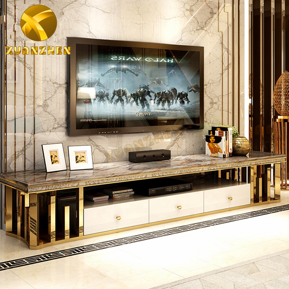 Home living room furniture sets metal tv unit cabinets luxury modern tv stands with drawer TS018