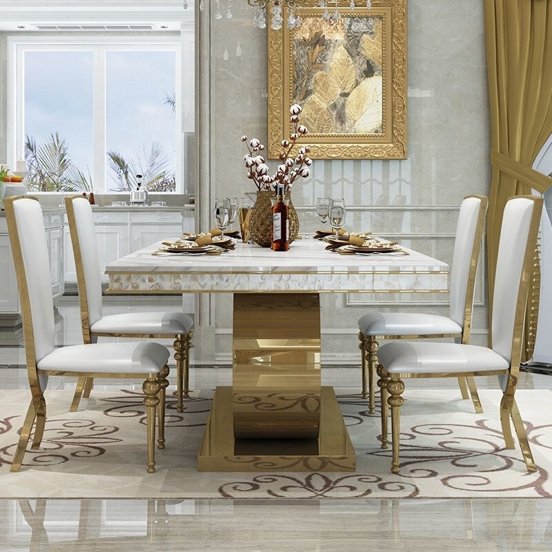 Light luxury dining tables marble top dining room sets modern with base dining chair home furniture 