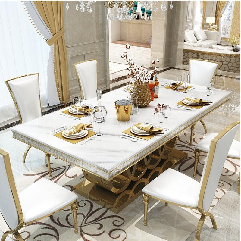 Light luxury dining tables marble top dining room sets modern with base dining chair home furniture 